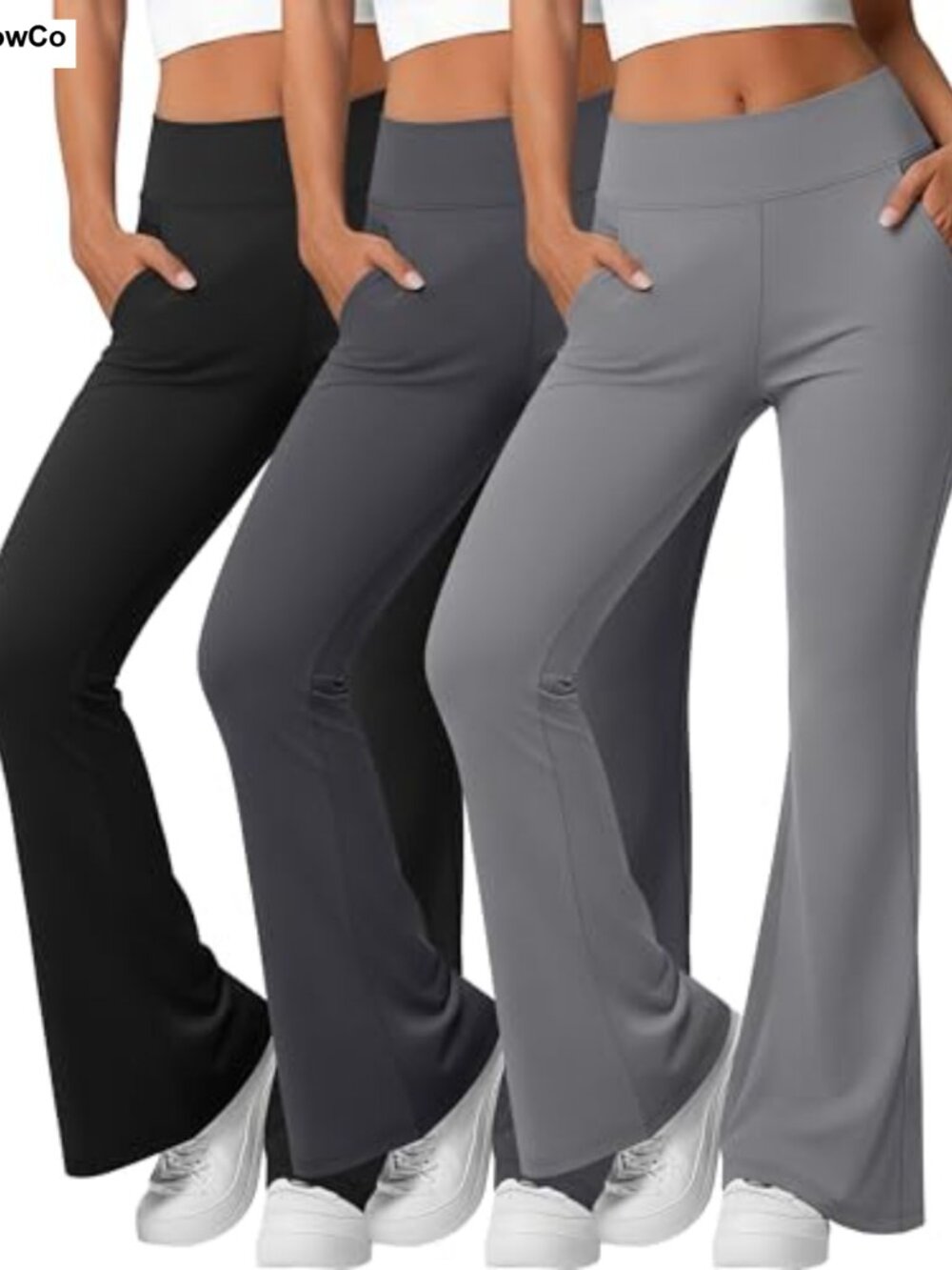 Women's Flare Leggings Bootcut Yoga Pants High Waist Pockets 3 Pack